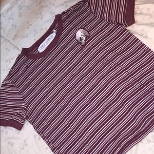 maroon&white stripe crop top w/ skull